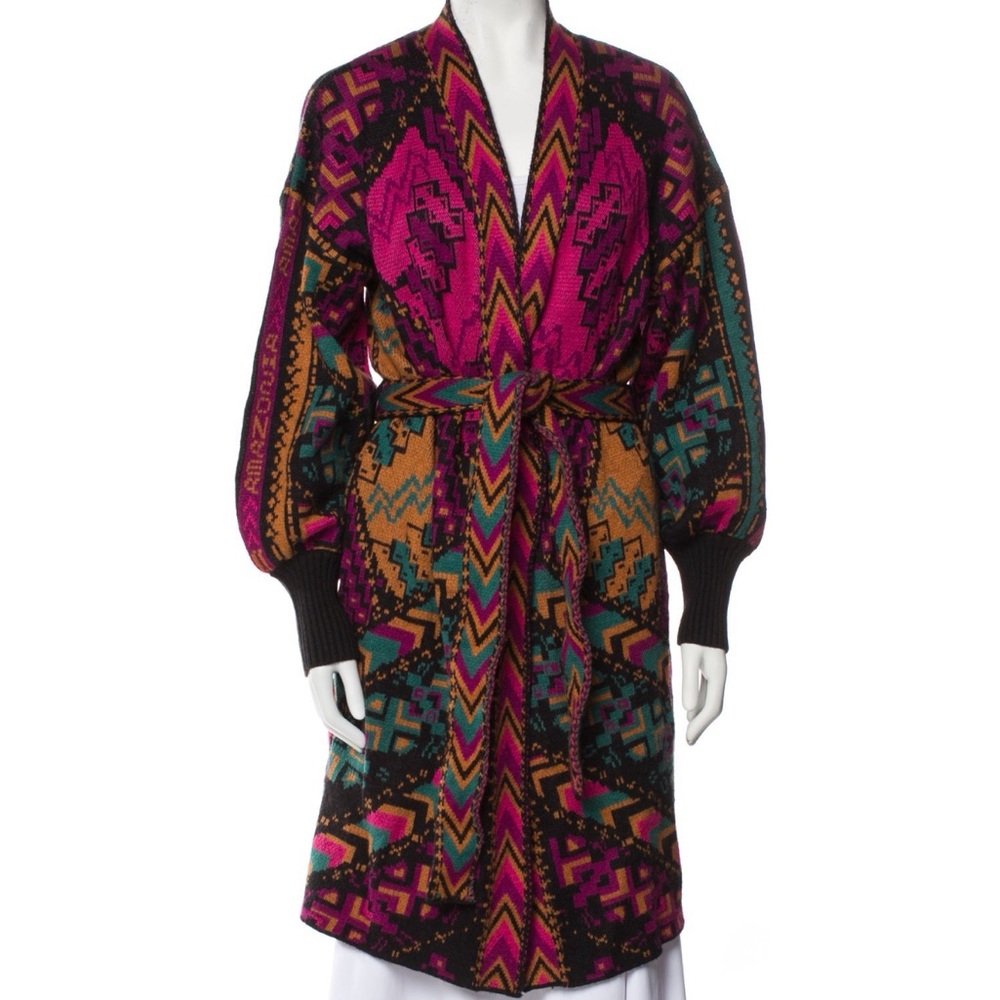 Farm Rio Yawanawa Stripe Waist Tie Cardigan Sweater- XL